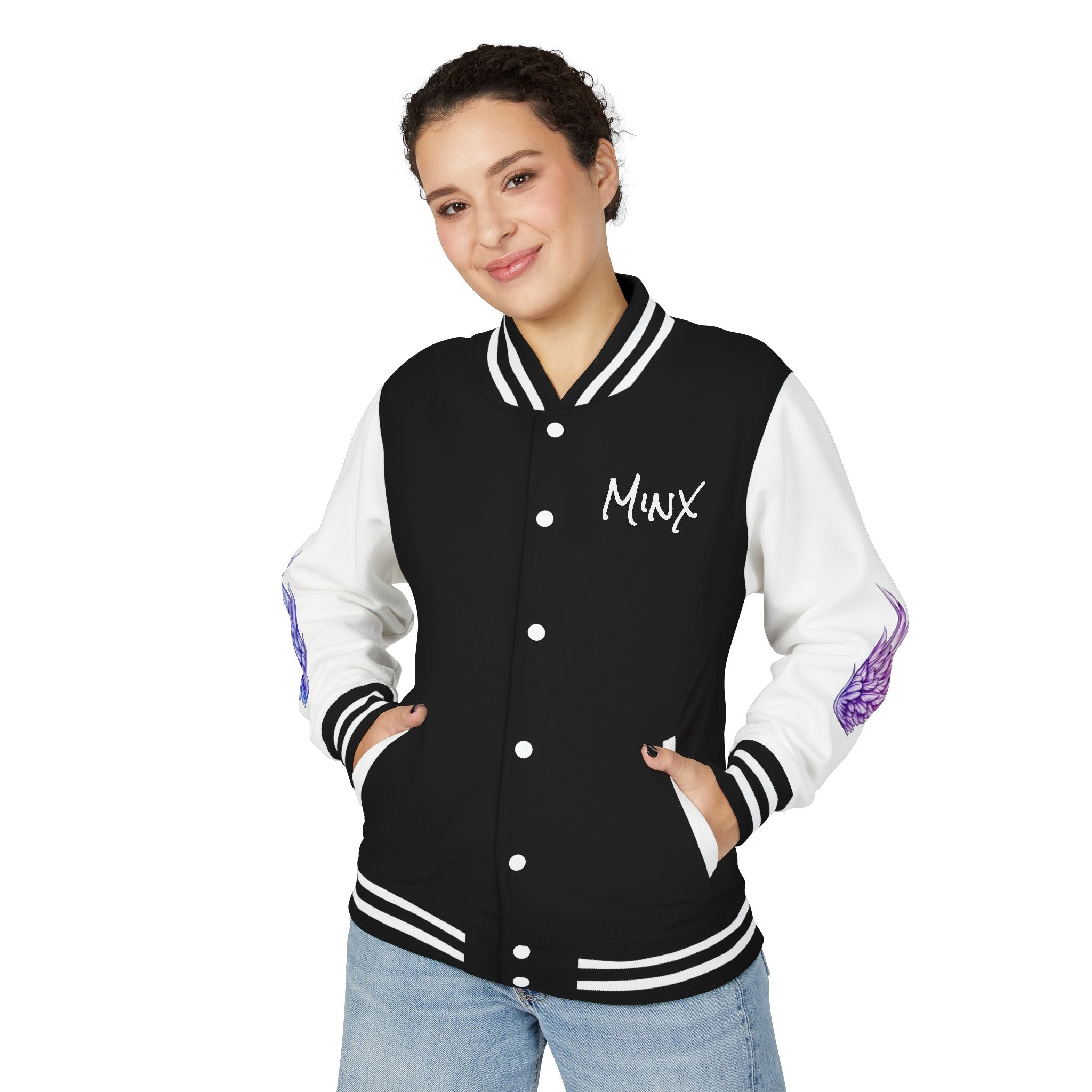 MinX Letterman Jacket - Purple-Blue Wing Sleeve Design