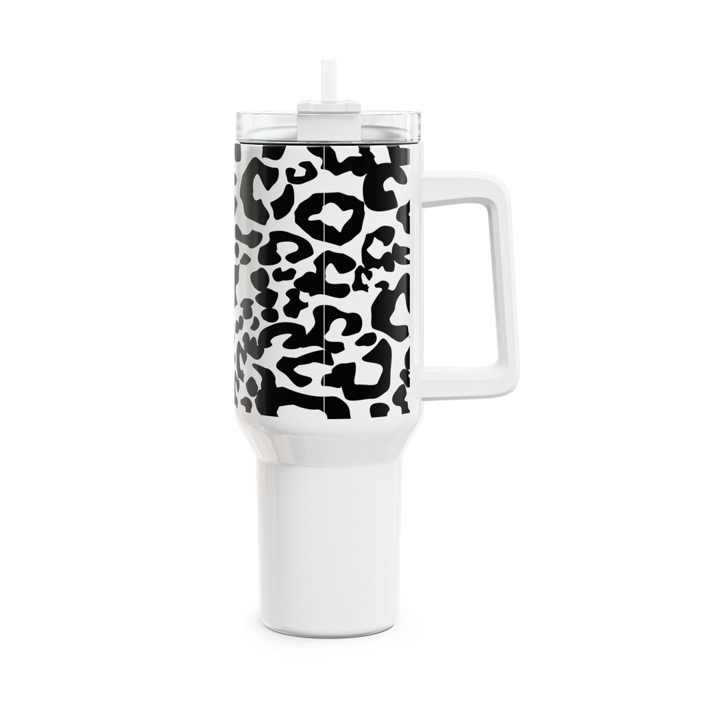 40oz Leopard Print Tumbler – Black & White Insulated Travel Cup