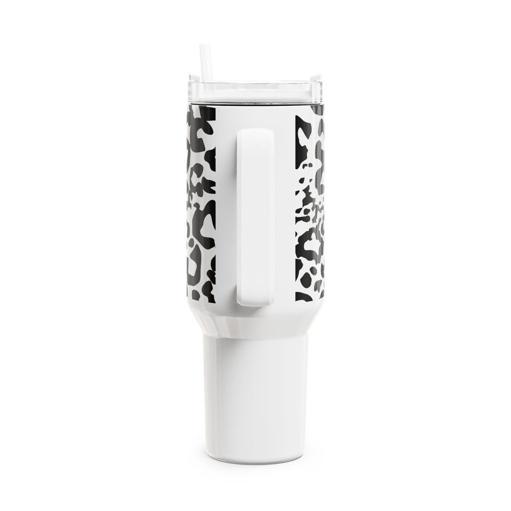 40oz Leopard Print Tumbler – Black & White Insulated Travel Cup