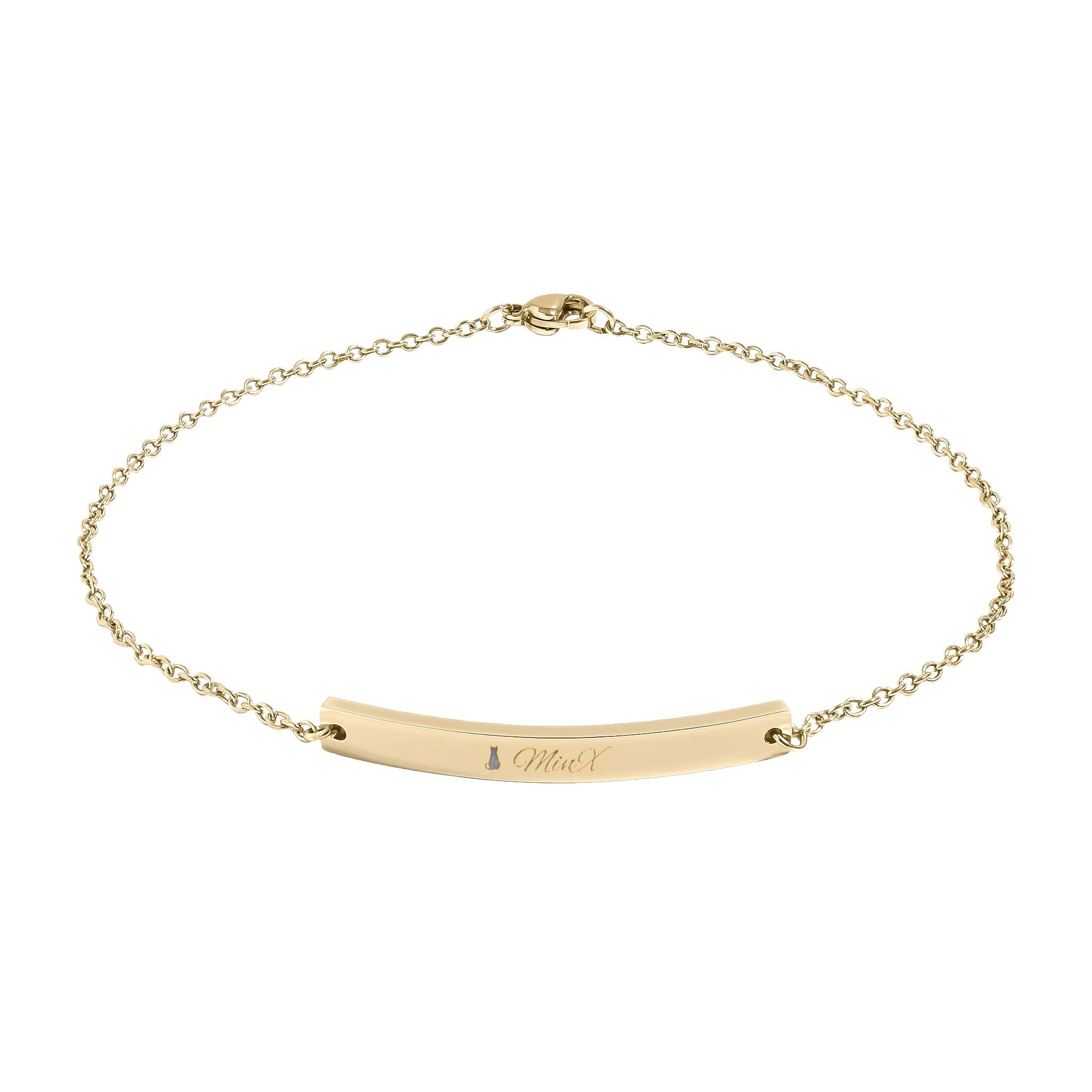 MinX Black Cat Engravable Curved Bar Anklet — Personalized Minimalist Gold/Silver Chain