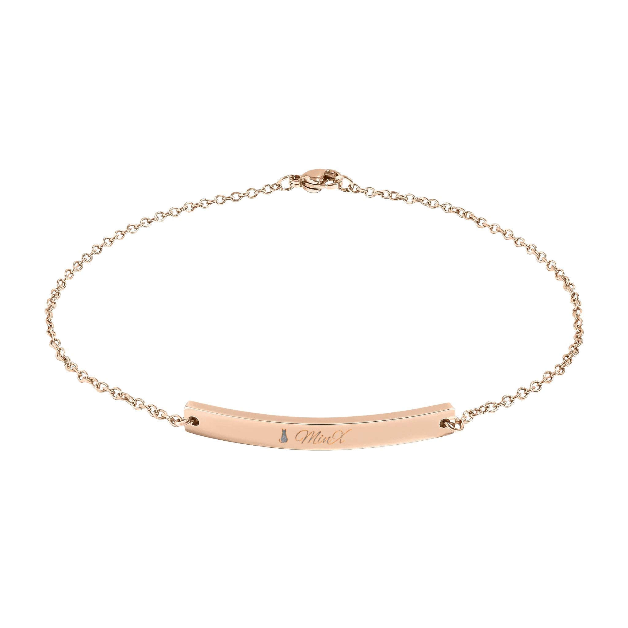 MinX Black Cat Engravable Curved Bar Anklet — Personalized Minimalist Gold/Silver Chain