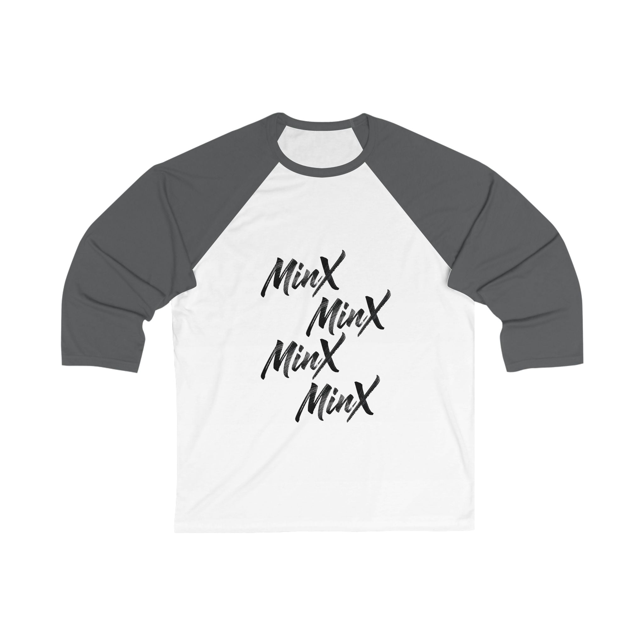 Minx Script Baseball Tee — Retro Raglan 3/4 Sleeve Top