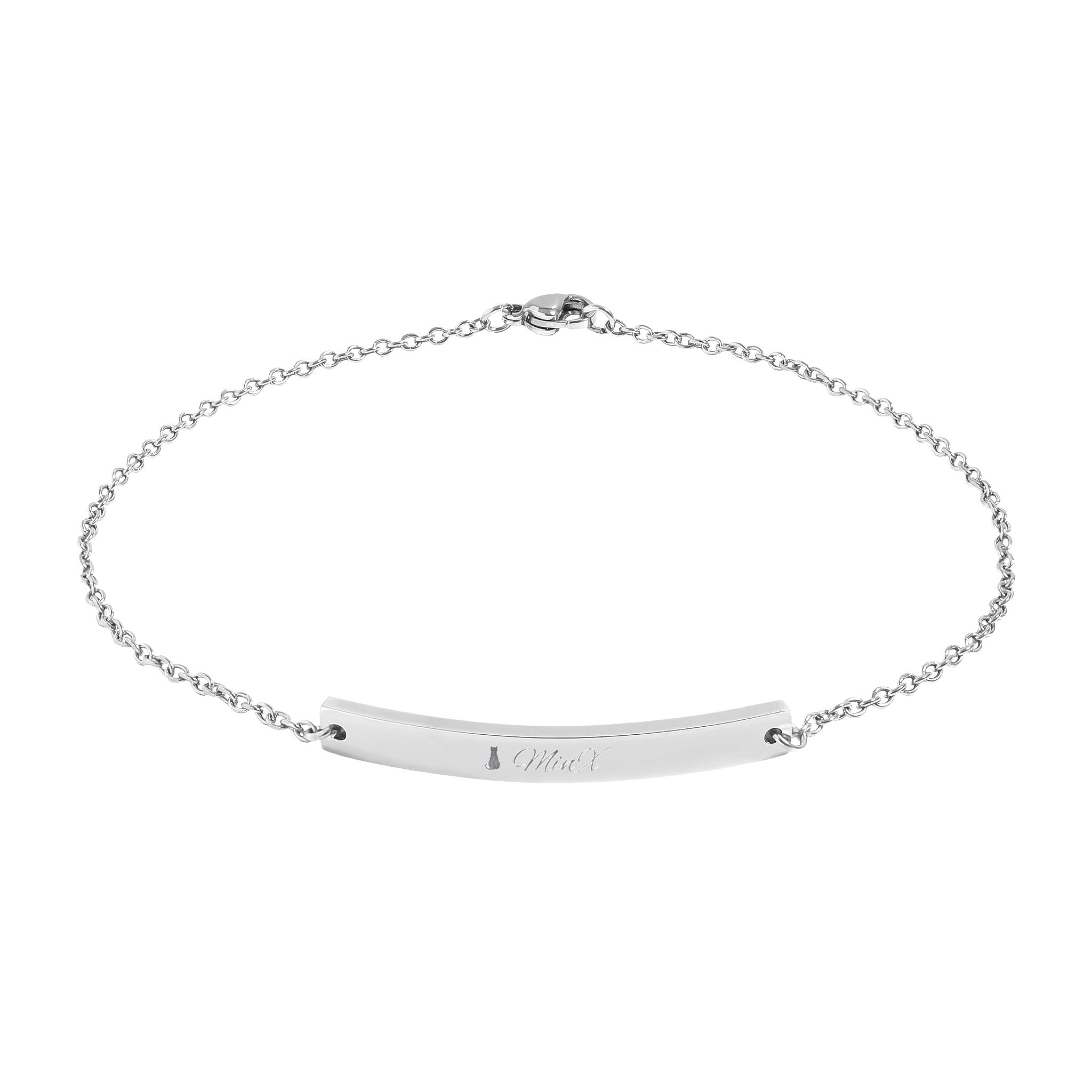 MinX Black Cat Engravable Curved Bar Anklet — Personalized Minimalist Gold/Silver Chain