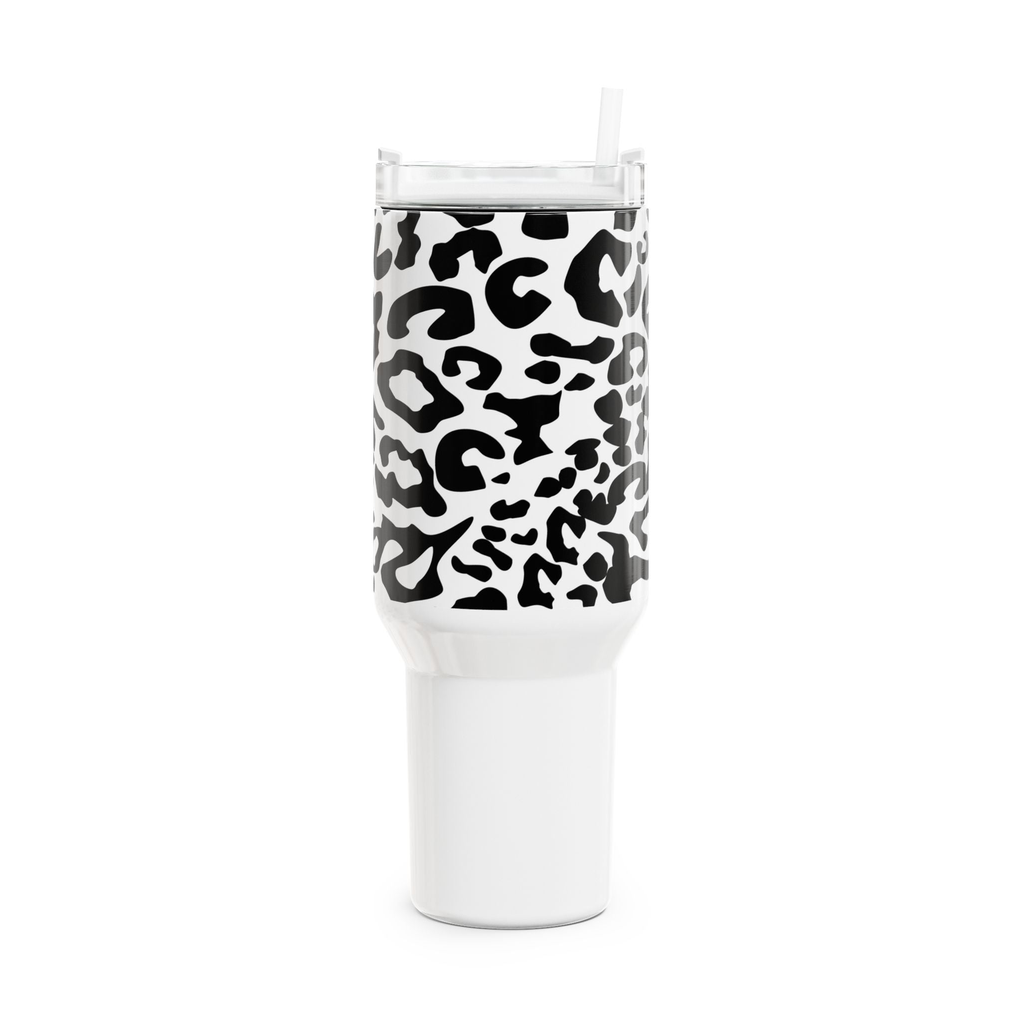 40oz Leopard Print Tumbler – Black & White Insulated Travel Cup