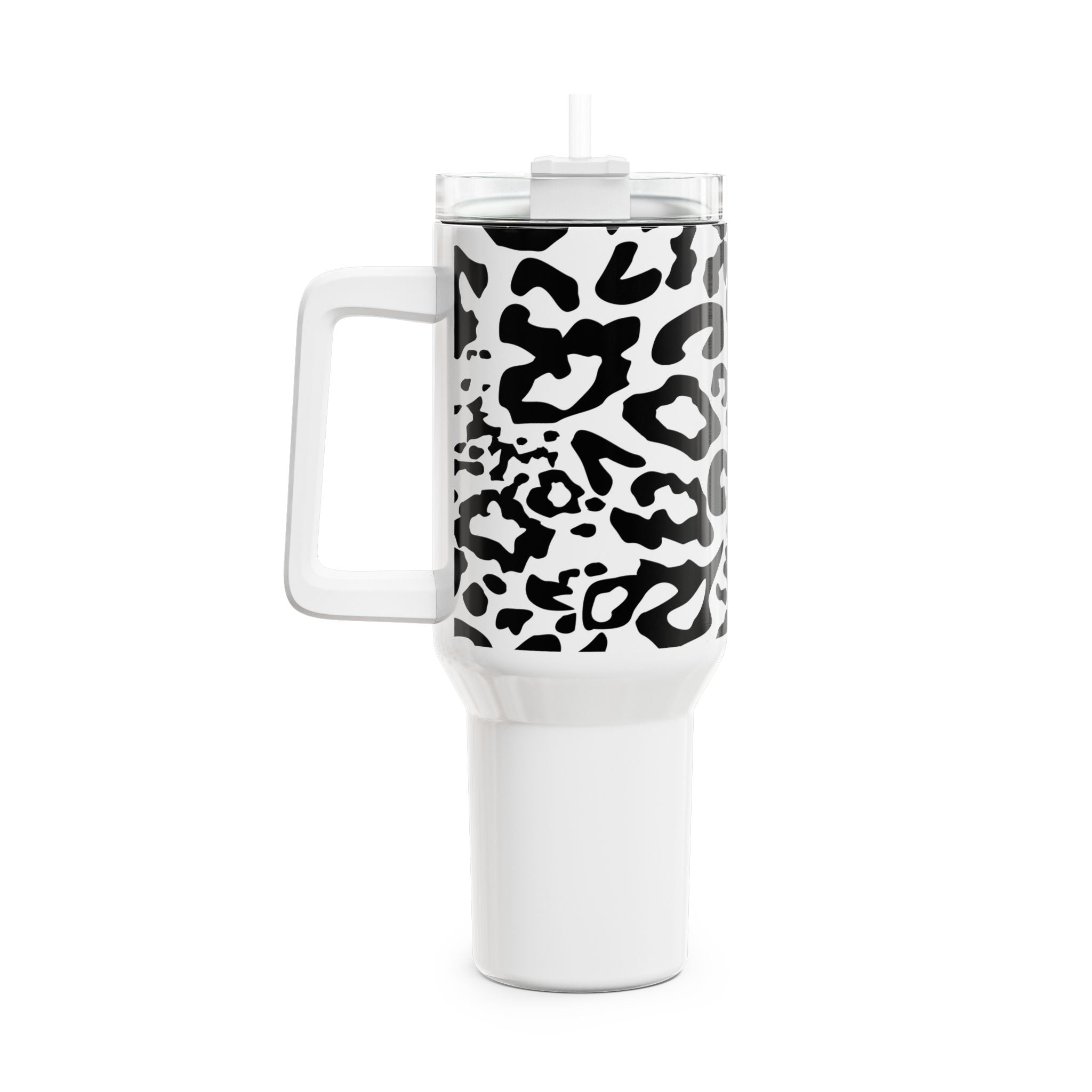 40oz Leopard Print Tumbler – Black & White Insulated Travel Cup