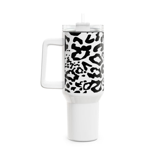 40oz Leopard Print Tumbler – Black & White Insulated Travel Cup